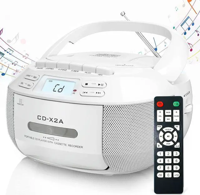 Main image of CD Player Boombox Cassette Player Combo with Bluetooth,AM/FM Radio,Stereo Sound with Remote Control,AUX/USB Drive,Tape Recording,AC/DC Powered,Headphone Jack,LCD Display for Home,Kids,Gift