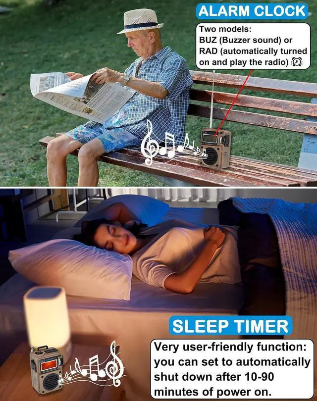 Alt view image 5 of 7 - Radio, Bluetooth Speaker Support MicroSD Card, FM MW WB Shortwave Receiver with NOAA Alerts and Sleep Timer, Rechargeable Retro Digital Radios with Backlit and Alarm for Camping HRD701