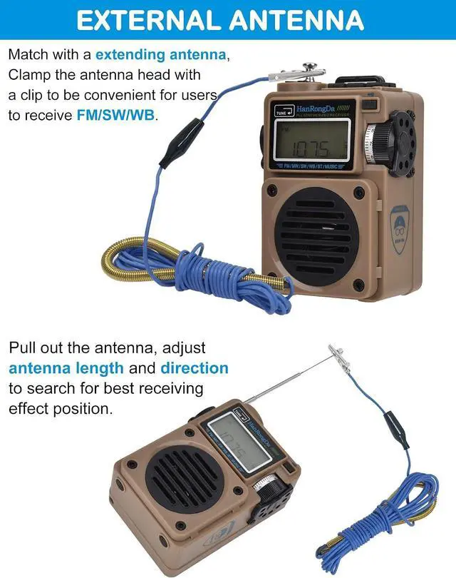 Alt view image 7 of 7 - Radio, Bluetooth Speaker Support MicroSD Card, FM MW WB Shortwave Receiver with NOAA Alerts and Sleep Timer, Rechargeable Retro Digital Radios with Backlit and Alarm for Camping HRD701