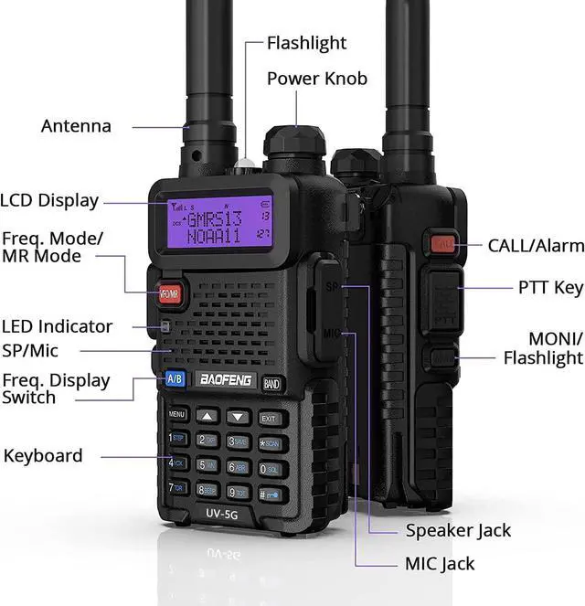 Alt view image 3 of 7 - 4 Pack BAOFENG UV-5X (UV-5G) GMRS Radio, Long Range Walkie Talkies with 2 Pcs 3800mAh Battery, Two Way Radio with Speaker Mic, GMRS Handheld Radio for Adults, Support Chirp & NOAA
