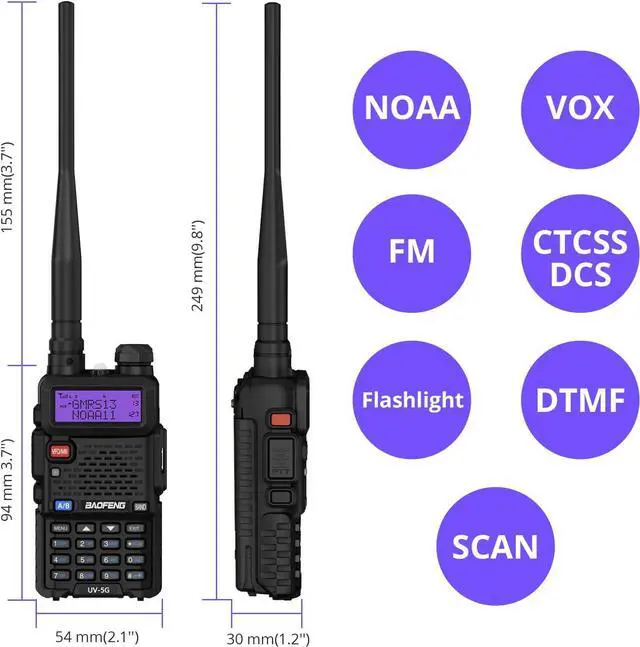 Alt view image 6 of 7 - 4 Pack BAOFENG UV-5X (UV-5G) GMRS Radio, Long Range Walkie Talkies with 2 Pcs 3800mAh Battery, Two Way Radio with Speaker Mic, GMRS Handheld Radio for Adults, Support Chirp & NOAA