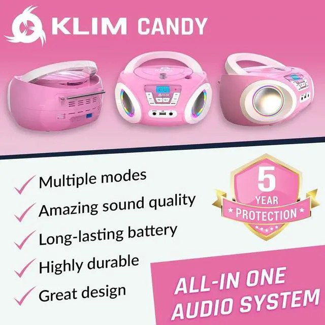 Alt view image 2 of 7 - Candy Kids Portable CD Player for Kids - New Version 2024 - FM Radio - Batteries Included - CD Boombox for Kids - Cute Pink Radio cd Player with Speakers for Kids and Toddlers - Pink