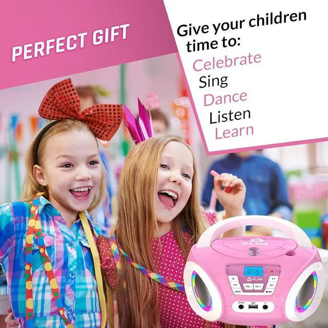 Alt view image 6 of 7 - Candy Kids Portable CD Player for Kids - New Version 2024 - FM Radio - Batteries Included - CD Boombox for Kids - Cute Pink Radio cd Player with Speakers for Kids and Toddlers - Pink