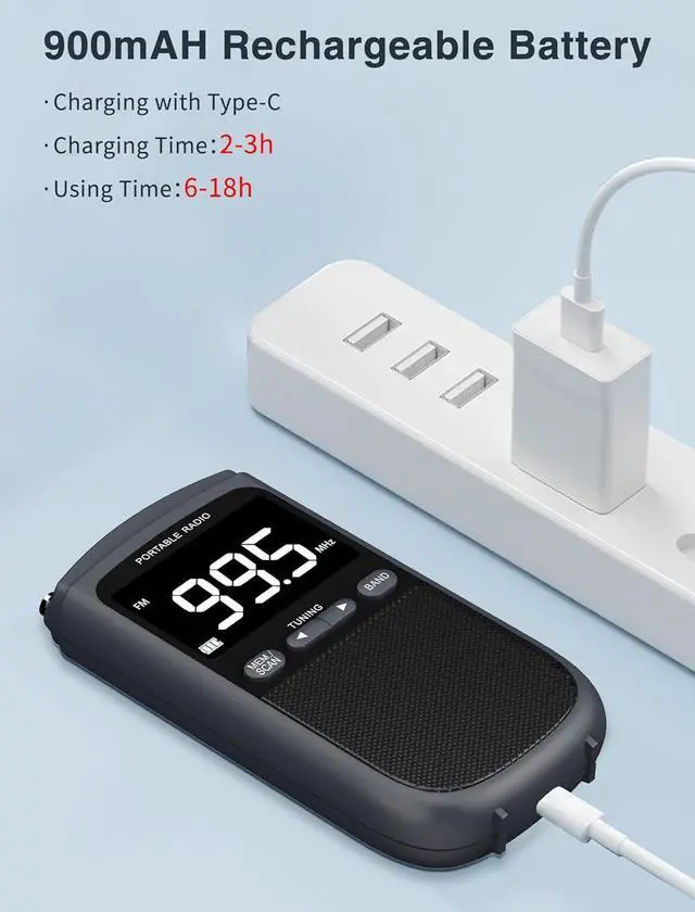 Alt view image 2 of 7 - AM FM Walkman Radio:900mAh Rechargeable Portable Transistor Pocket Radio with Best Reception Digital Tuning, LCD Screen,Stereo Earphone Jack, Sleep Timer and Alarm Clock for Jogging,Walking Grey