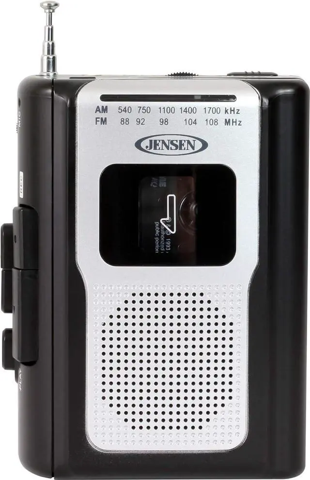 Main image of Jensen® CR-100 Vinatge Portable Personal Cassette/Recorder Tape Player with AM-FM Radio Built-in Speaker & Microphone, Headphone Jack Input - Black Limited Edition