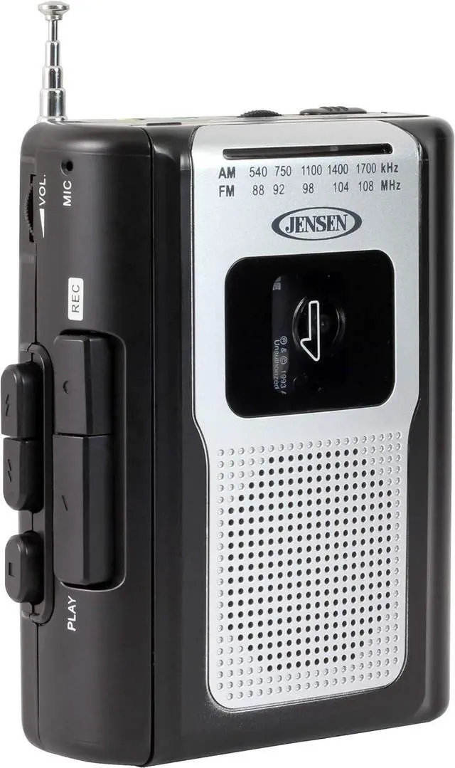 Alt view image 2 of 7 - Jensen® CR-100 Vinatge Portable Personal Cassette/Recorder Tape Player with AM-FM Radio Built-in Speaker & Microphone, Headphone Jack Input - Black Limited Edition