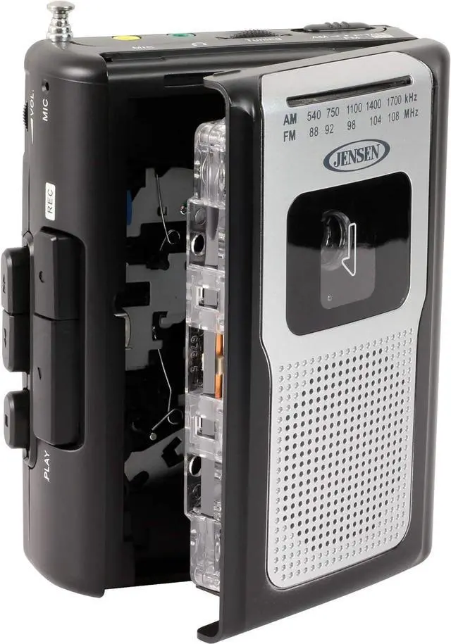 Alt view image 4 of 7 - Jensen® CR-100 Vinatge Portable Personal Cassette/Recorder Tape Player with AM-FM Radio Built-in Speaker & Microphone, Headphone Jack Input - Black Limited Edition