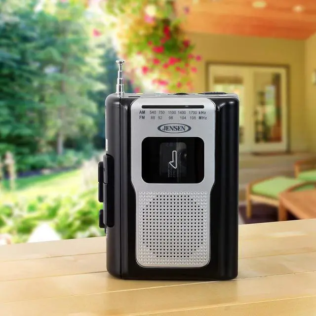Alt view image 6 of 7 - Jensen® CR-100 Vinatge Portable Personal Cassette/Recorder Tape Player with AM-FM Radio Built-in Speaker & Microphone, Headphone Jack Input - Black Limited Edition