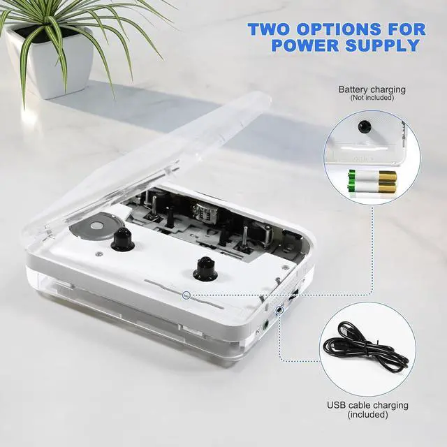 Alt view image 3 of 7 - Auto Reverse Clear Stereo Cassette Player,Built-in Cool Copper Wheel MovementEarphone,Cassette Tape to MP3 Converter with Tape Converter Software,Powered by USB Power Cord or AA Battery
