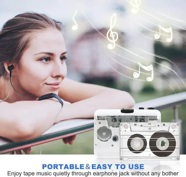 Alt view image 7 of 7 - Auto Reverse Clear Stereo Cassette Player,Built-in Cool Copper Wheel MovementEarphone,Cassette Tape to MP3 Converter with Tape Converter Software,Powered by USB Power Cord or AA Battery