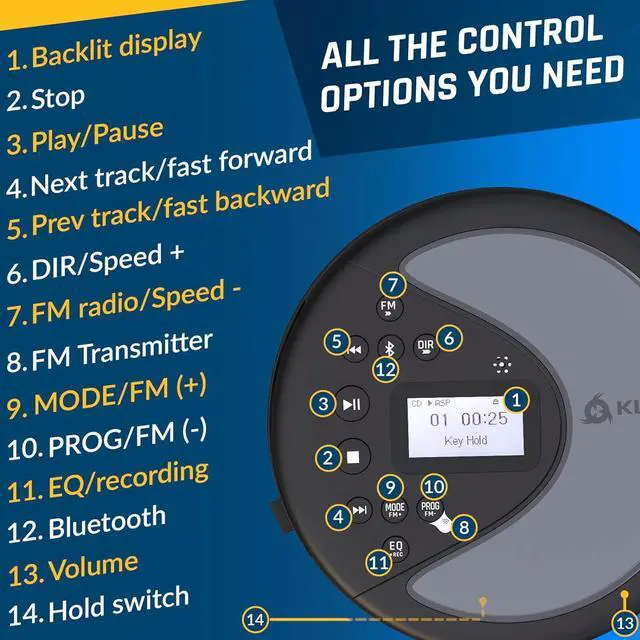 Alt view image 5 of 7 - KLIM Discover + Portable CD Player Walkman with Long-Lasting Battery + New 2024 + with Headphones + Radio FM + Compatible MP3 CD Player Portable + SD Card, FM Transmitter, Bluetooth + Ideal for Cars