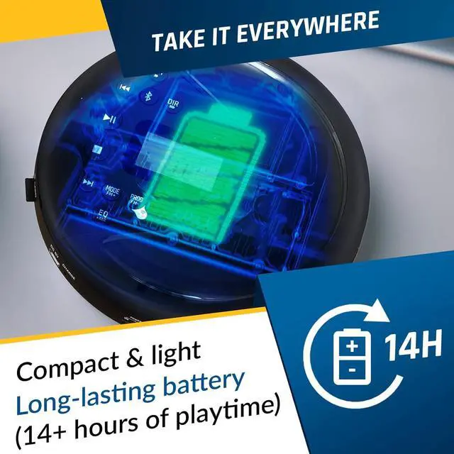 Alt view image 4 of 7 - KLIM Discover + Portable CD Player Walkman with Long-Lasting Battery + New 2024 + with Headphones + Radio FM + Compatible MP3 CD Player Portable + SD Card, FM Transmitter, Bluetooth + Ideal for Cars