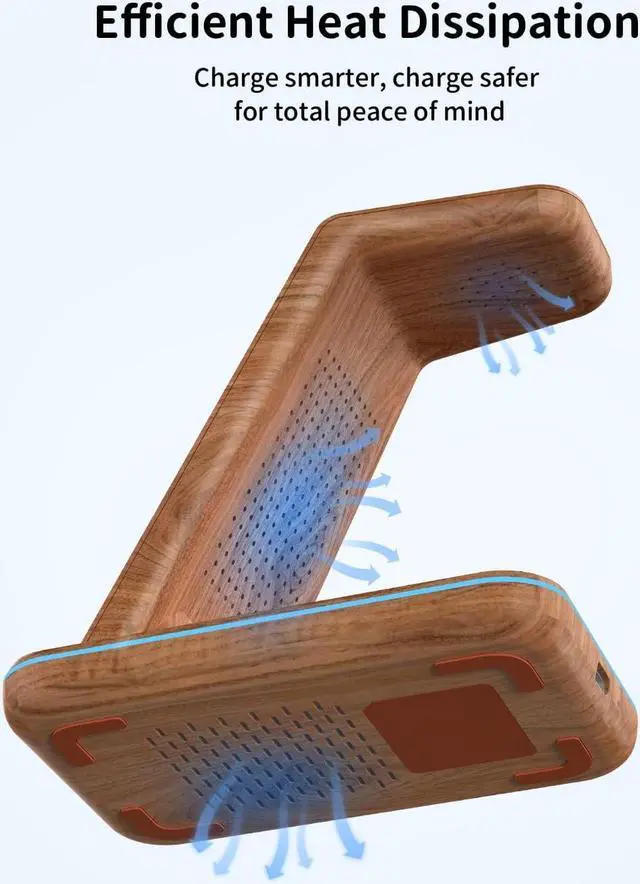 Alt view image 2 of 6 - JoyGeek 3 in 1 Charging Station for Apple Devices, Wireless Charger Stand for iPhone 17/16/15/14/13/12/11/SE/X Pro Max Plus - Apple Watch 11/10/9/Ultra 2/8/SE/7/6/5 - AirPods Pro 2/3/2