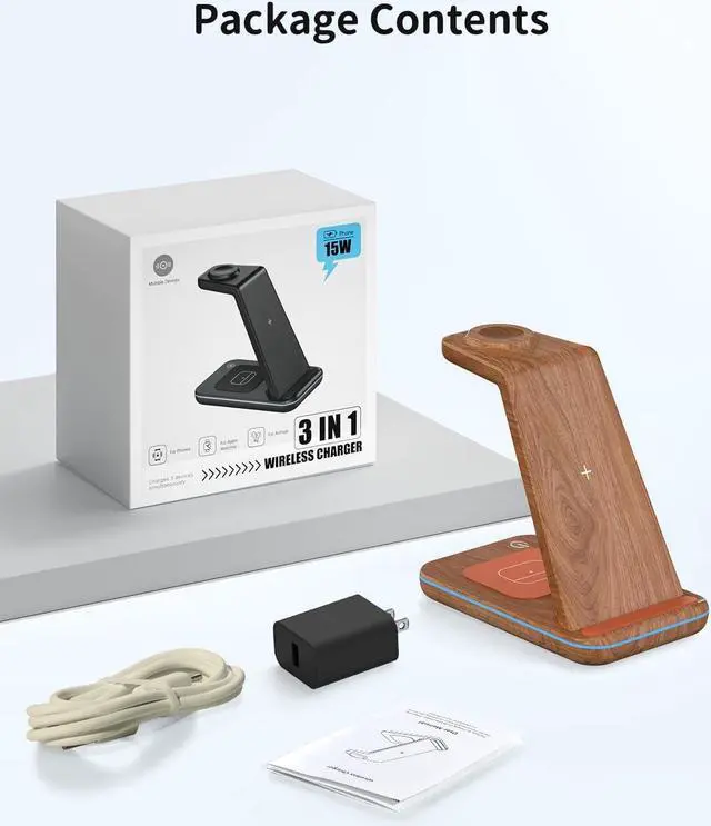 Alt view image 6 of 6 - JoyGeek 3 in 1 Charging Station for Apple Devices, Wireless Charger Stand for iPhone 17/16/15/14/13/12/11/SE/X Pro Max Plus - Apple Watch 11/10/9/Ultra 2/8/SE/7/6/5 - AirPods Pro 2/3/2