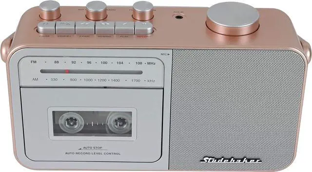 Alt view image 3 of 5 - Studebaker SB2130RG Portable Cassette Player/Recorder with AM/FM Radio (Rose Gold/Silver)