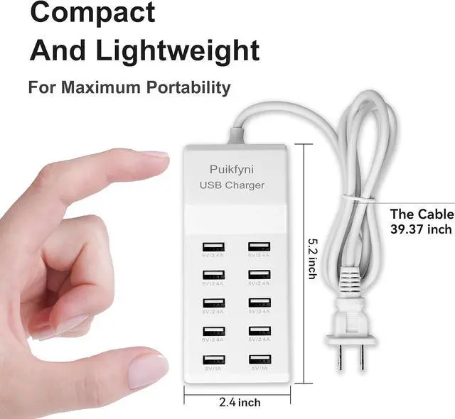 Alt view image 4 of 7 - 10-Ports USB Charger Family-Sized Desktop USB Rapid ChargerSmart USB Charger for Multiple Devices,Smart watches Smart Phones Tablets (2 pack)