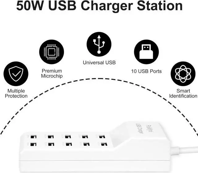 Alt view image 6 of 7 - 10-Ports USB Charger Family-Sized Desktop USB Rapid ChargerSmart USB Charger for Multiple Devices,Smart watches Smart Phones Tablets (2 pack)