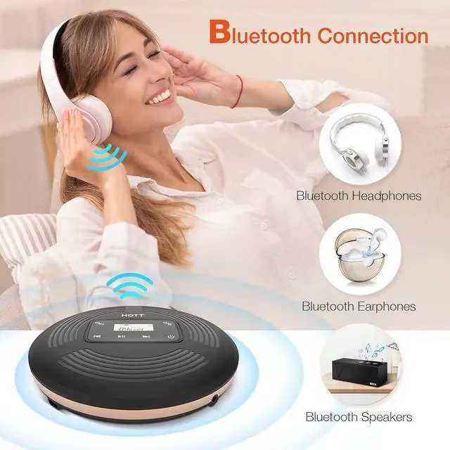 Alt view image 3 of 7 - HOTT Portable CD Player with Bluetooth and FM Transmitter,Portable Walkman CD Player with Touch Buttons Backlight,Rechargeable Discman Player with AUX Cable,CD Player Shockproof for Car Home CD903TF