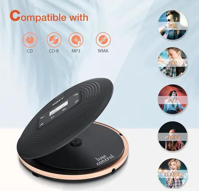 Alt view image 4 of 7 - HOTT Portable CD Player with Bluetooth and FM Transmitter,Portable Walkman CD Player with Touch Buttons Backlight,Rechargeable Discman Player with AUX Cable,CD Player Shockproof for Car Home CD903TF
