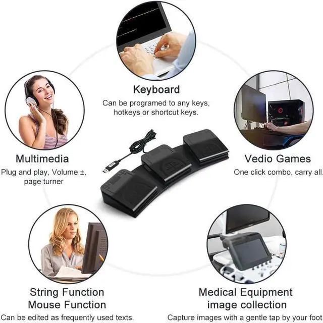Alt view image 2 of 7 - Foot Pedal PC USB Triple Foot Switch Programmable Computer Keyboard Shortcut Key Customized Combination Key One Key Move for Video Game Office Equiment Control HID (Mechanical Switch)