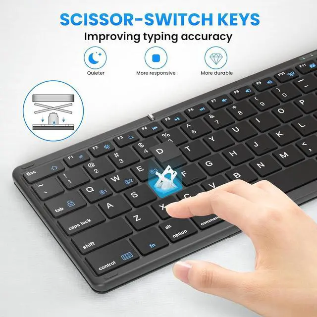 Alt view image 5 of 7 - Folding Bluetooth Keyboard with Numeric Keypad, Full-Size Wireless Folding Keyboard with PU Leather Sync Up to 3 Devices, Rechargeable Portable Travel Keyboards for Windows iOS Android