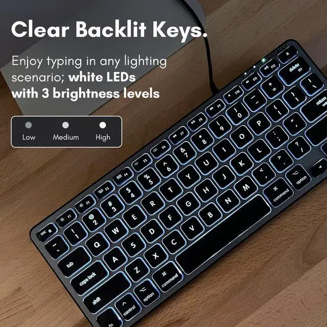 Alt view image 3 of 7 - Macally Backlit Wired Keyboard for Mac | Compatible Apple Keyboard (Small and Compact) Comfortable All Day Typing USB Keyboard for MacBook Pro/Air, iMac, Mac Mini/Pro (Space Grey)