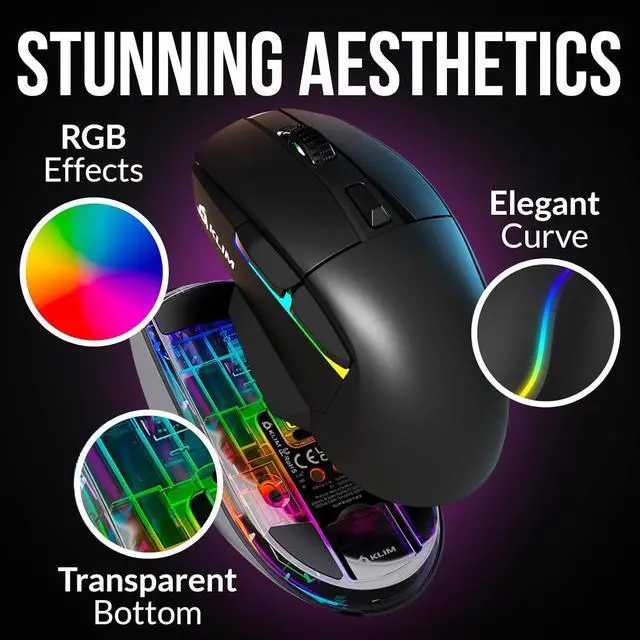 Alt view image 4 of 7 - KLIM Blaze X RGB + New + Rechargeable Wireless Gaming Mouse with Charging Dock + Long-Lasting Battery + Up to 12000 DPI + Wired & Wireless Mouse PC, PS5, PS4, Mac + Black