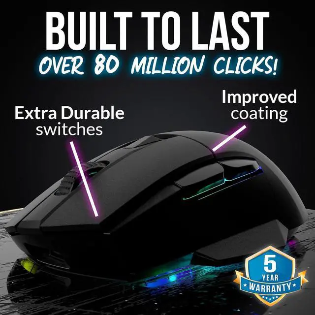 Alt view image 5 of 7 - KLIM Blaze X RGB + New + Rechargeable Wireless Gaming Mouse with Charging Dock + Long-Lasting Battery + Up to 12000 DPI + Wired & Wireless Mouse PC, PS5, PS4, Mac + Black
