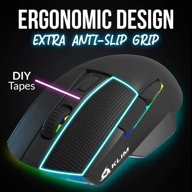 Alt view image 7 of 7 - KLIM Blaze X RGB + New + Rechargeable Wireless Gaming Mouse with Charging Dock + Long-Lasting Battery + Up to 12000 DPI + Wired & Wireless Mouse PC, PS5, PS4, Mac + Black