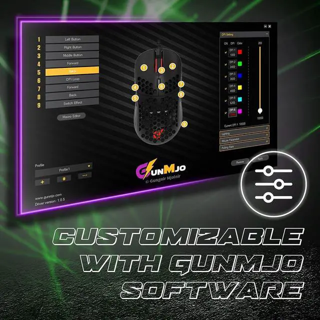 Alt view image 6 of 7 - GUNMJO Gram DIY Honeycomb Shell Wired RGB Gaming Mouse, PC Gaming Mouse with 9 Buttons and Up to 10,000 DPI, Computer Mice for PC Gaming, Black Color