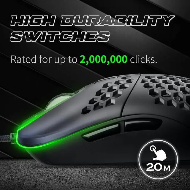 Alt view image 3 of 7 - GUNMJO Gram DIY Honeycomb Shell Wired RGB Gaming Mouse, PC Gaming Mouse with 9 Buttons and Up to 10,000 DPI, Computer Mice for PC Gaming, Black Color