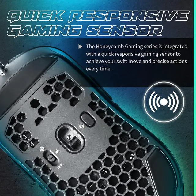 Alt view image 4 of 7 - GUNMJO Gram DIY Honeycomb Shell Wired RGB Gaming Mouse, PC Gaming Mouse with 9 Buttons and Up to 10,000 DPI, Computer Mice for PC Gaming, Black Color