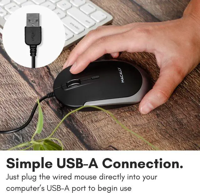 Alt view image 3 of 7 - Macally Silent Wired Mouse - Slim & Compact USB Mouse for Apple Mac or Windows PC Laptop/Desktop - Designed with Optical Sensor & DPI Switch - Simple & Comfortable Wired Computer Mice (Space Gray)