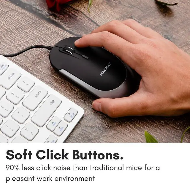 Alt view image 4 of 7 - Macally Silent Wired Mouse - Slim & Compact USB Mouse for Apple Mac or Windows PC Laptop/Desktop - Designed with Optical Sensor & DPI Switch - Simple & Comfortable Wired Computer Mice (Space Gray)