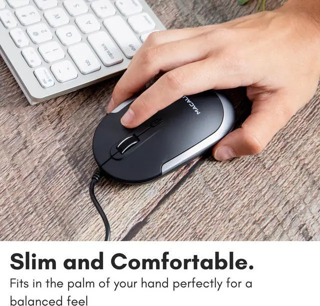 Alt view image 6 of 7 - Macally Silent Wired Mouse - Slim & Compact USB Mouse for Apple Mac or Windows PC Laptop/Desktop - Designed with Optical Sensor & DPI Switch - Simple & Comfortable Wired Computer Mice (Space Gray)