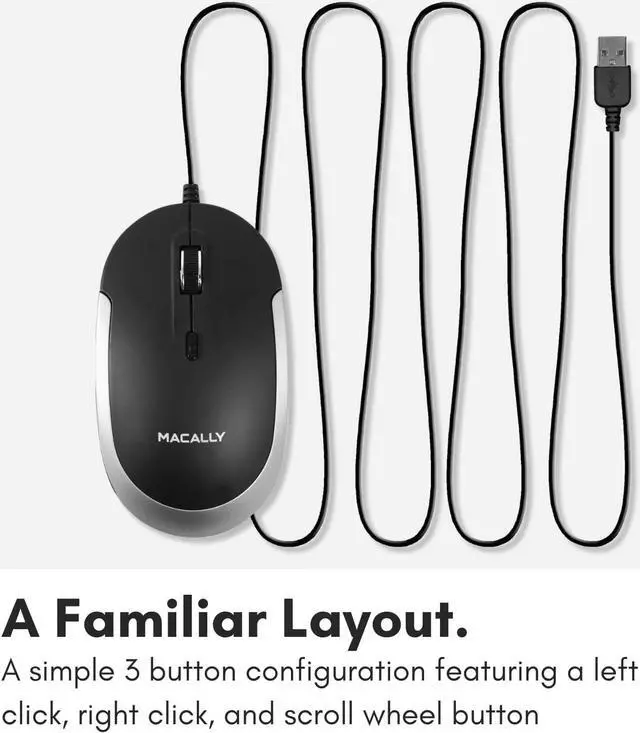 Alt view image 7 of 7 - Macally Silent Wired Mouse - Slim & Compact USB Mouse for Apple Mac or Windows PC Laptop/Desktop - Designed with Optical Sensor & DPI Switch - Simple & Comfortable Wired Computer Mice (Space Gray)