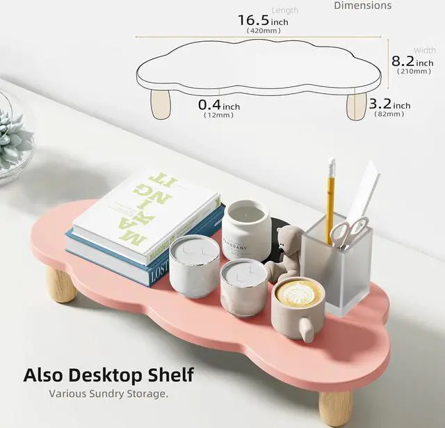 Alt view image 4 of 6 - Monitor Stand Riser,Cloud-Shaped Sturdy Wood Computer Monitor Riser, Laptop Monitor Stand, Multi-Purpose Desktop Organizer Riser for Computer, Laptop, Printer, TV,Pink