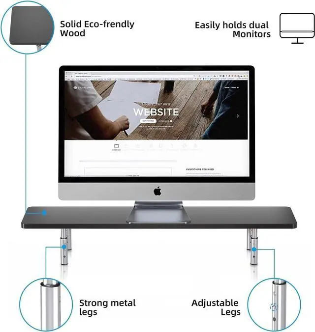 Main image of suptek Dual Monitor Stand Riser,Large Monitor Laptop Stand Riser 3 Adjustable Heights Computer Stand for Laptop, Printer, Notebook(MST016L)