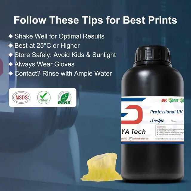 Alt view image 5 of 6 - Siraya Tech Sculpt High-Temp Resistant 3D Printer Resin - Up to 180C, High Precision, Compatible with 8K DLP/LCD Printers for Engineering, Jewelry, & Industrial Applications (Clear, 1kg)