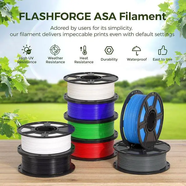Alt view image 2 of 7 - FLASHFORGE ASA Filament 1.75mm Balck, 3D Printer Filament 1kg (2.2lbs) Spool, Dimensional Accuracy +/- 0.02mm, Durable, High UV-Resistant, Perfect for Printing Outdoor Functional Parts