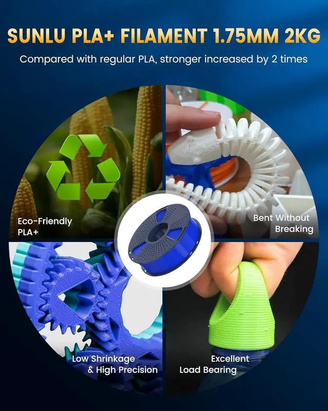 Alt view image 2 of 7 - SUNLU PLA+2.0 3D Printer Filament 2KG, Upgrade PLA+ Filament 1.75mm, Tougher and Stronger, Dimensional Accuracy +/-0.02mm, 1KG per Spool, 2 Pack, 2KG Total, Black+White