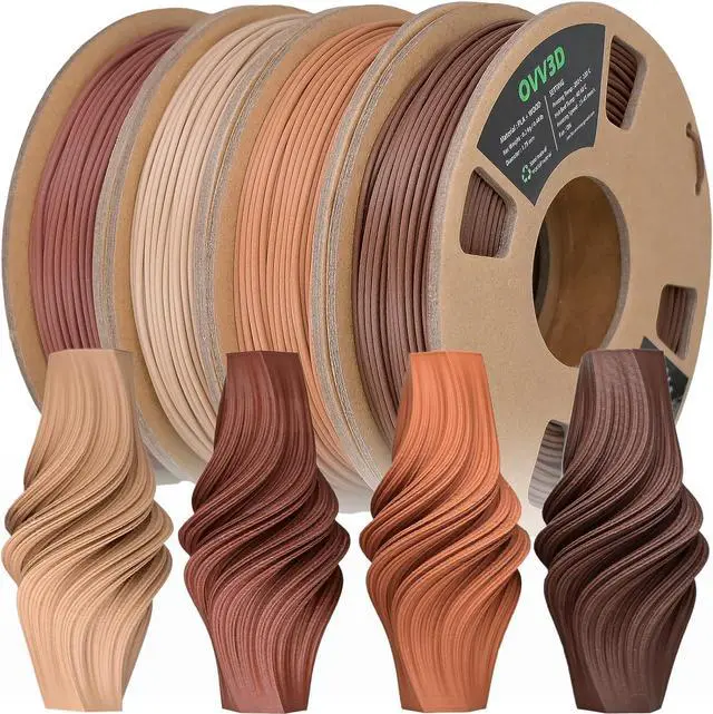Main image of OVV3D Wood 3D Printer Filament Bundle, Wood PLA Filament 1.75mm Bundle, Wood Filament More Than 30% Real Wood Fiber, Walnut, Oak, Cherry, Teak, 1.75 PLA Filament 3D Printing Filament, 200g X 4 Pack