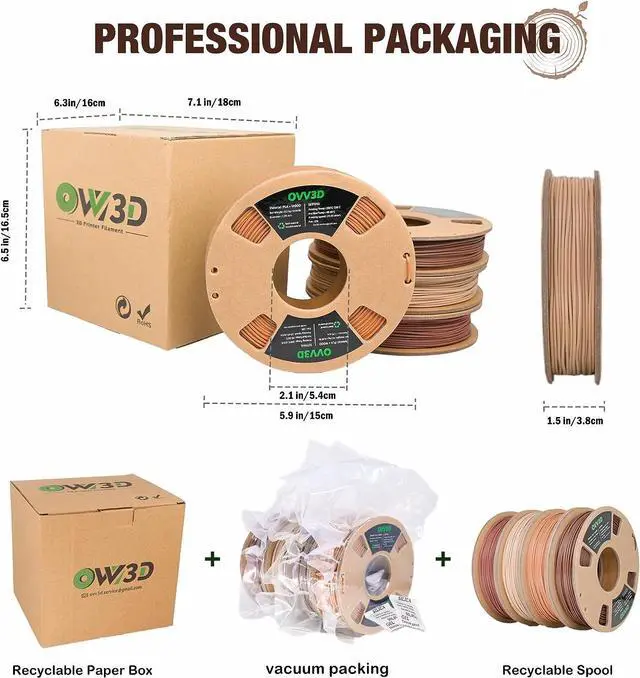Alt view image 6 of 7 - OVV3D Wood 3D Printer Filament Bundle, Wood PLA Filament 1.75mm Bundle, Wood Filament More Than 30% Real Wood Fiber, Walnut, Oak, Cherry, Teak, 1.75 PLA Filament 3D Printing Filament, 200g X 4 Pack