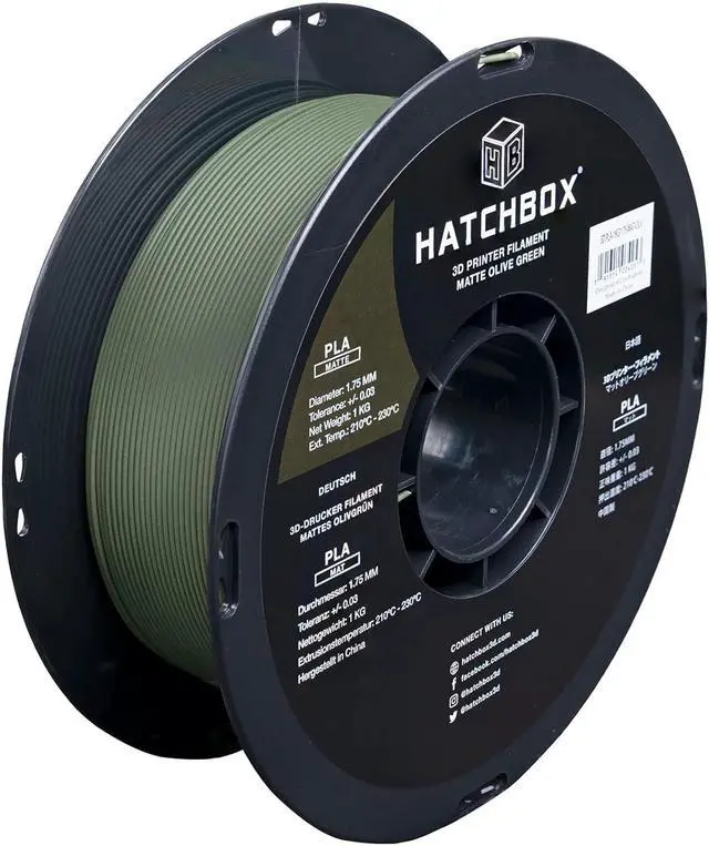Main image of HATCHBOX Matte PLA 3D Printer Filament, Dimensional Accuracy +/- 0.03 mm, 1 kg Spool, 1.75 mm, Olive Green