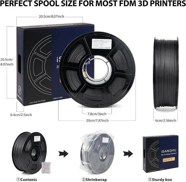 Alt view image 7 of 7 - Carbon Fiber Polycarbonate Filament 1.75mm, UV/Heat Resistance PC-CF 3D Printer Filament, Carbon Fiber PC Filament for High-Temperature Technical Parts, 1kg(2.2lbs) Spool