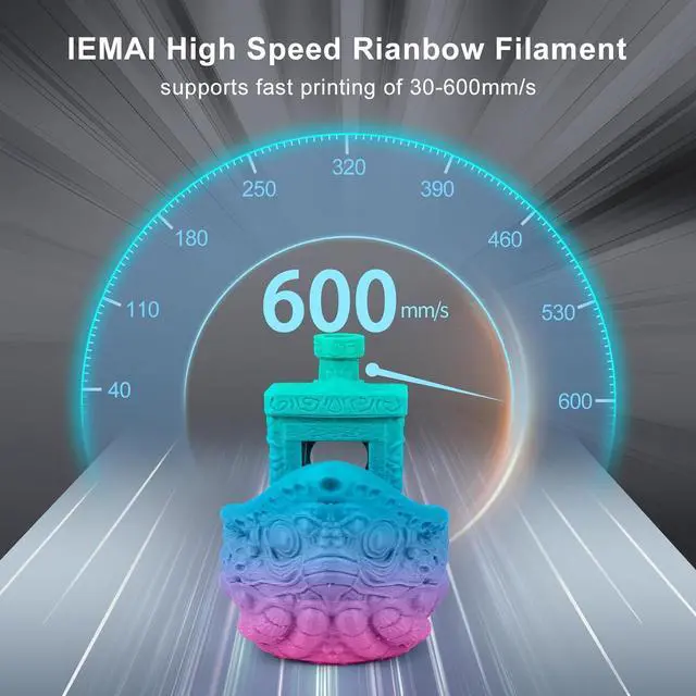 Alt view image 2 of 7 - IEMAI Rainbow PLA Filament 1.75mm 1kg, Fast Color Change Multicolor 3D Printer Filament Up to 600mm/s Printing, Toughness & Neatly Wound for DIY, Artistic & Home Décor