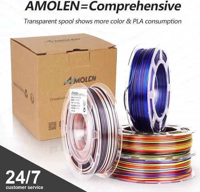 Alt view image 5 of 6 - AMOLEN Silk PLA 3D Printer Filament Bundle, Shiny Multicolor Rainbow PLA Filament 1.75mm Pack, Fast Color Change PLA 3D Printing Filament for Most FDM 3D Printer, 200g X 4 Spools