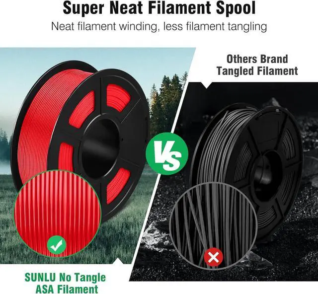 Alt view image 3 of 7 - SUNLU ASA Filament 1.75mm, UV/Rain/Heat Resistant Tough 3D Printer Filament, Great for Printing Outdoor Functional Mechanical Parts, 0.9kg Spool (1.98lbs), 340 Meters, Red