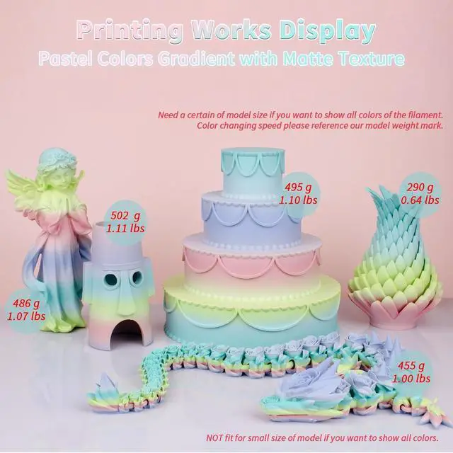 Alt view image 2 of 6 - ZIRO 3D Printer Filament, Matte PLA Filament 1.75mm, Multicolor Soft Colors Rainbow PLA,1KG/2.2lb 3D Printing Material No-Shine, Macaron