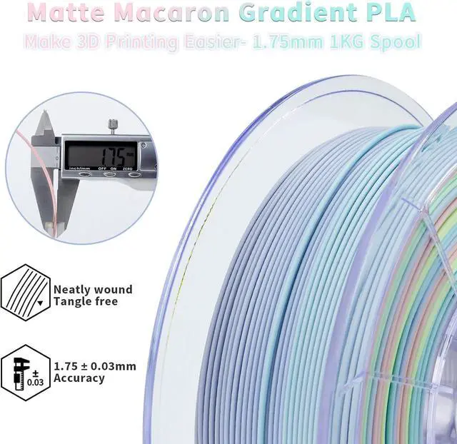 Alt view image 4 of 6 - ZIRO 3D Printer Filament, Matte PLA Filament 1.75mm, Multicolor Soft Colors Rainbow PLA,1KG/2.2lb 3D Printing Material No-Shine, Macaron